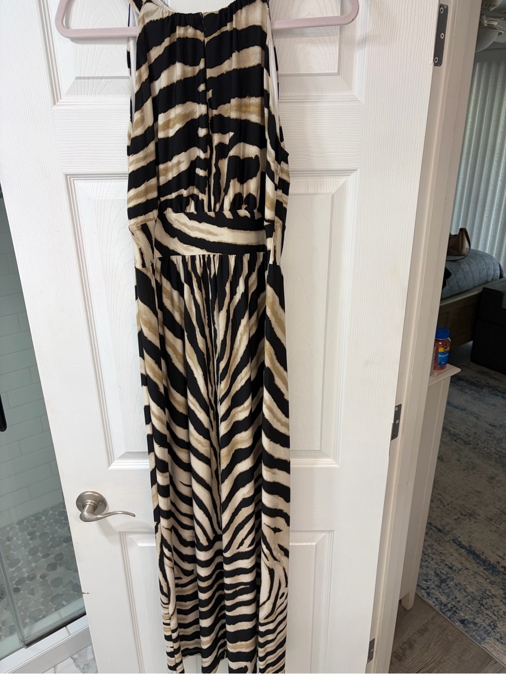 Carmen Marc Valvo Black and Cream Zebra Print Maxi Dress
